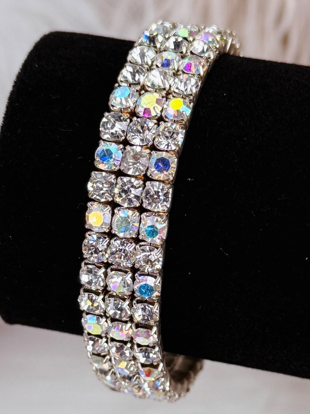 Stunning clear and iridescent bling costume dressy, stretch bracelet